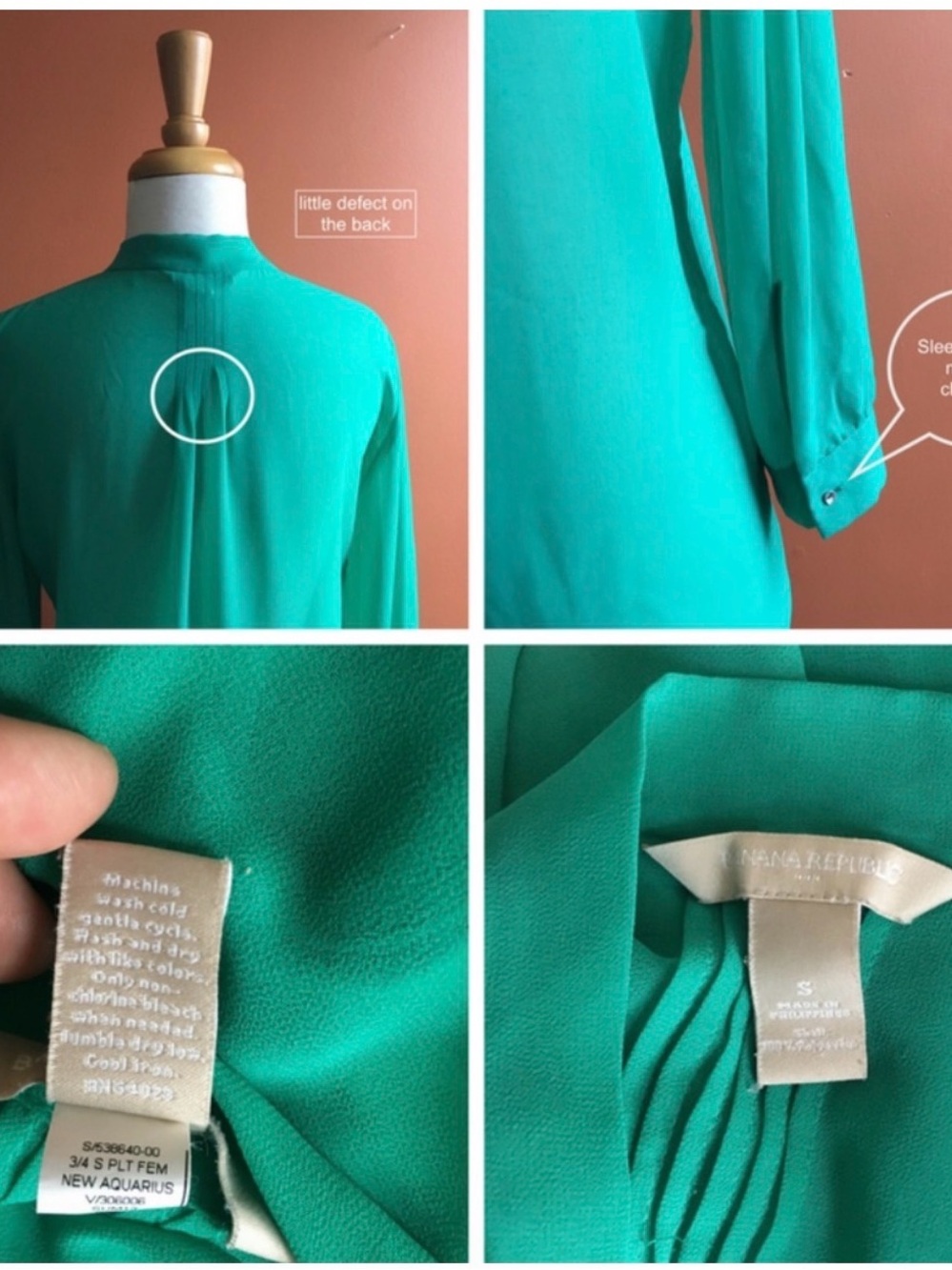 Banana Republic Emerald Green Tie-Neck Blouse - Size: Small - Picture 7 of 8